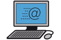 Ein Computer mit einem Mailzeichen auf dem Bildschirm.